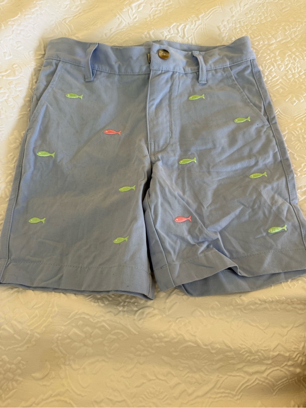 The Beaufort Bonnet Company Light Blue Fish Embroidered Shorts